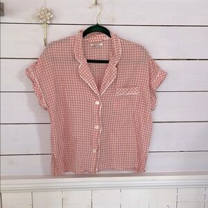Madewell pastel Gingham cropped button down short sleeve blouse Women's Top